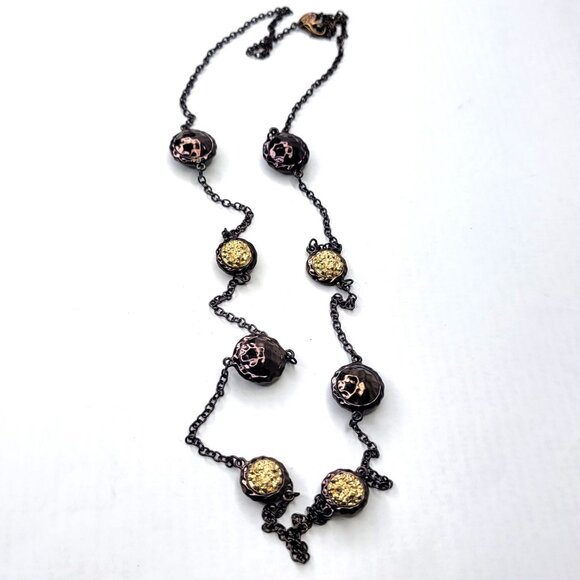 Long Necklace Round Beads Bronze Gold Hues with Earrings - Picture 5 of 11